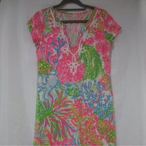 Lilly Pulitzer Brewster Shift Dress Small Pink Blue Tropical Resort